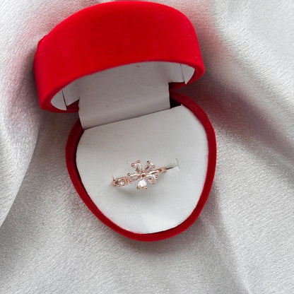Rose Gold Floral Stone Ring – Adjustable