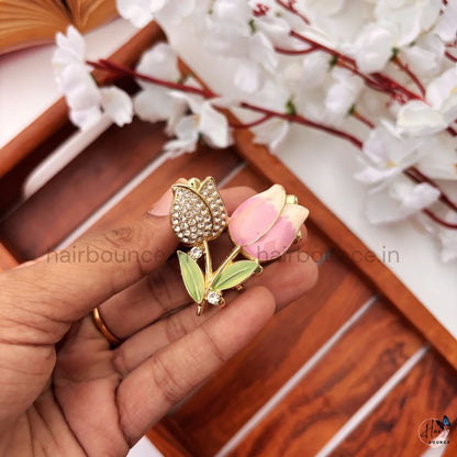 Premium Crystal Tulip Floral Hair Claw – Medium