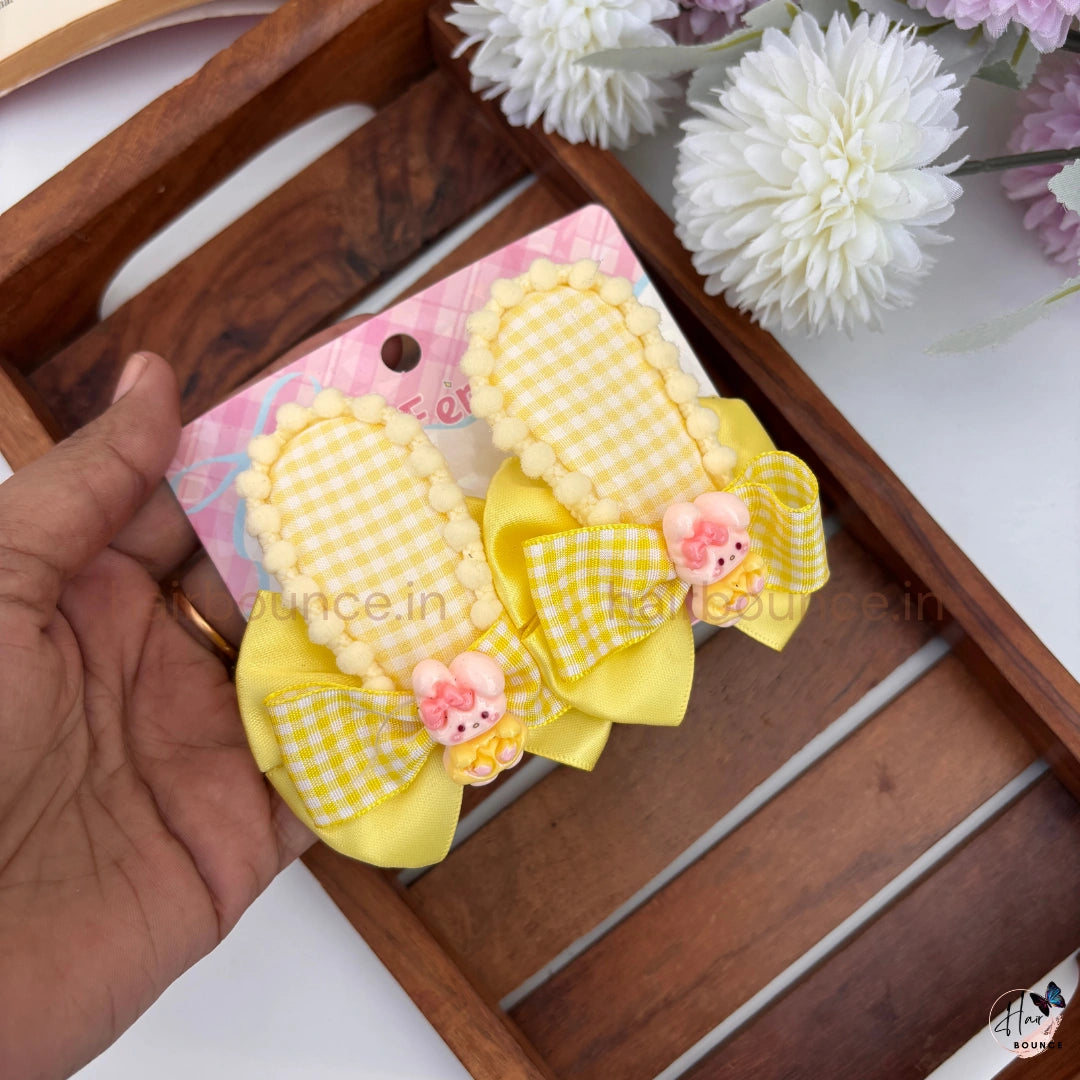 Bunny Blossom Bow Snap Hair Clip Set – Pack of 2