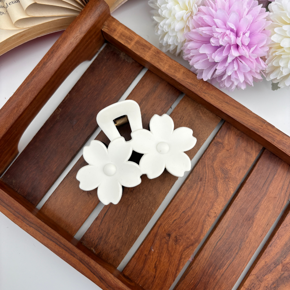 Dual Colour Twin Blossom Hair Claw - Large