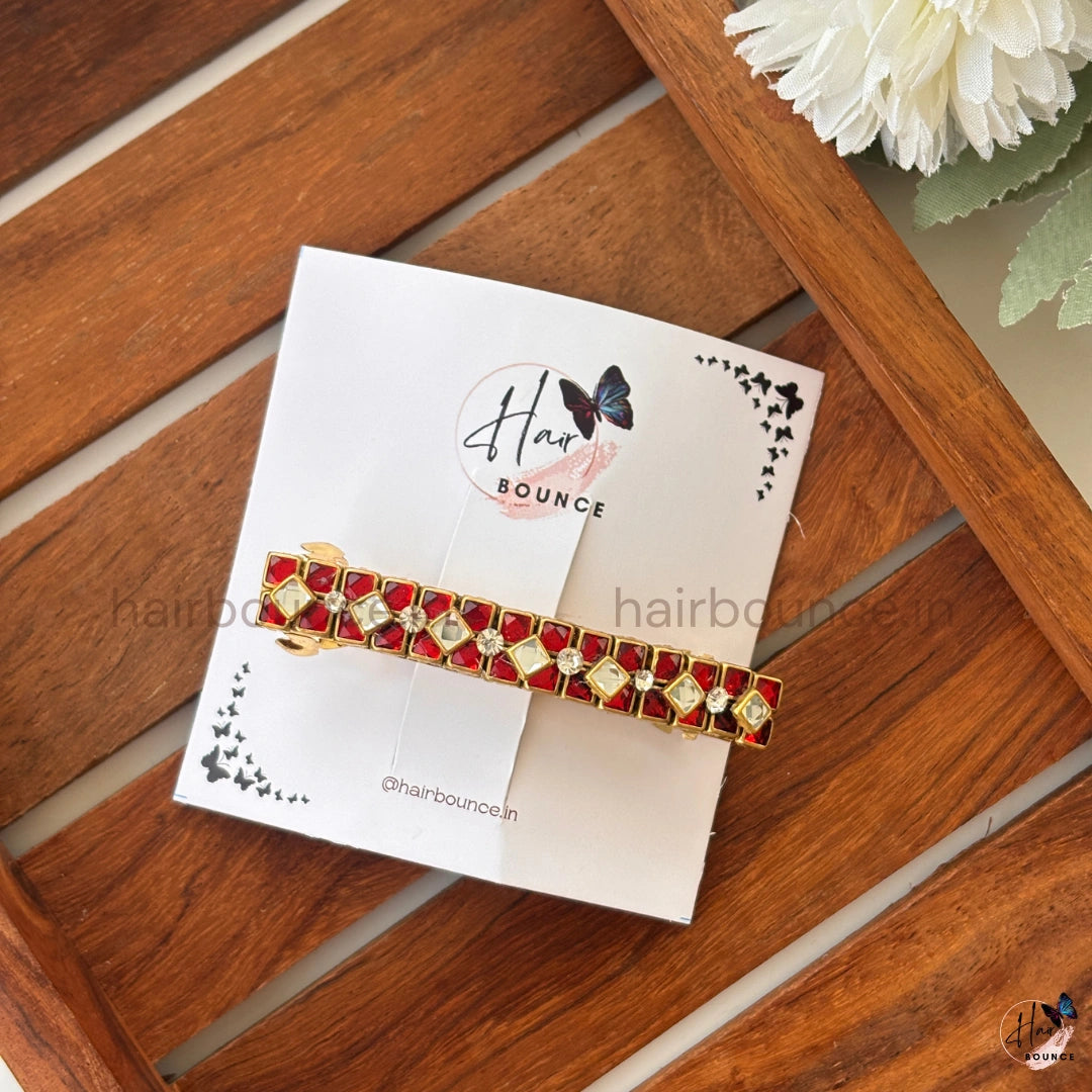 Ruby Grid Kundan Hair Clip