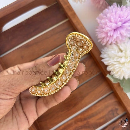Crystal Studded Curved Hair Claw – Luxury Rhinestone Banana Hair Clip