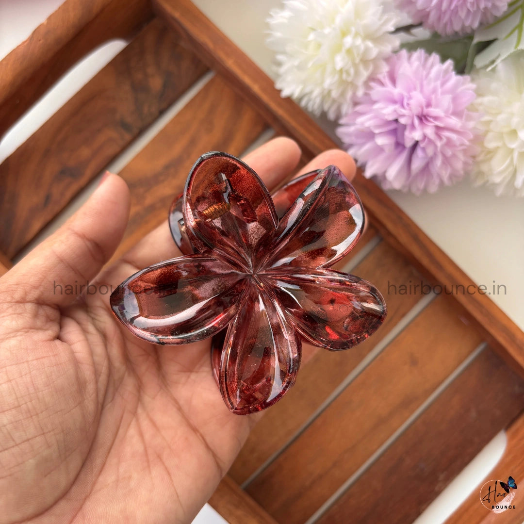 Dark Shade Glassy Flower Hair Claw - Large