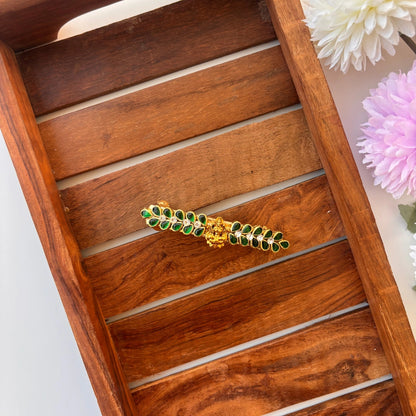 Emerald Bloom Kundan Hair Barrette