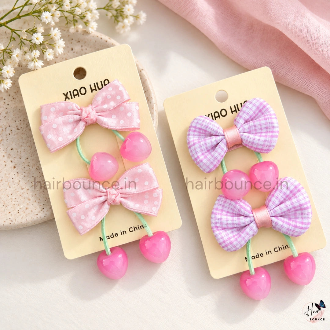 Cherry Bow Hair Clips for Girls – 2 Designs / Pack of 4