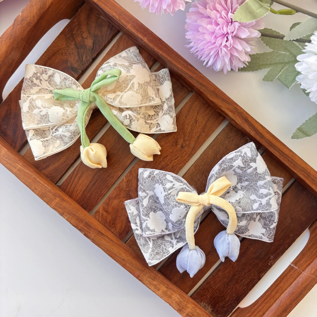 Floral Lace Bow Clip