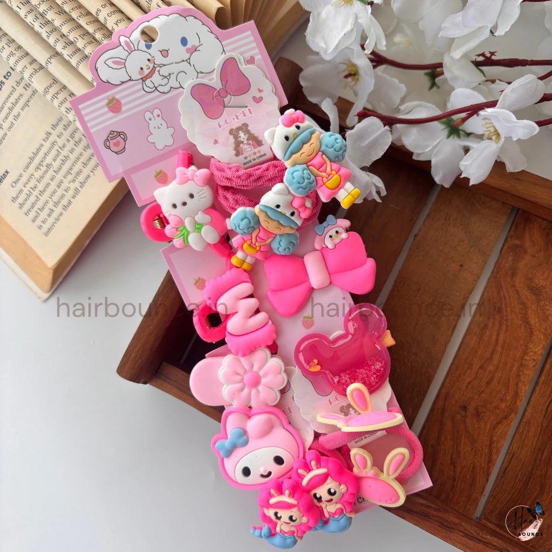 Cute Kids Hair Accessories Combo Set – 2 Hair Claws, 3 Hair Tie Sets & 4 Hair Clips