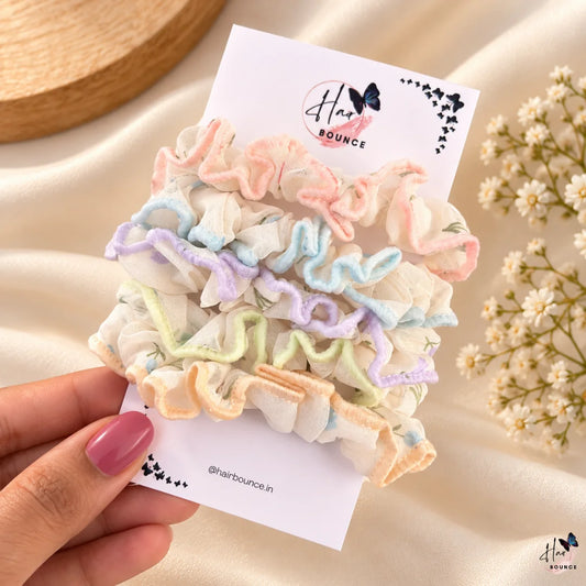 Pastel Floral Fabric Hair Scrunchies for Women & Girls