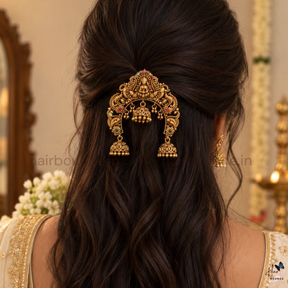 Lakshmi Peacock Antique Jada Billa with Jhumka Hangings