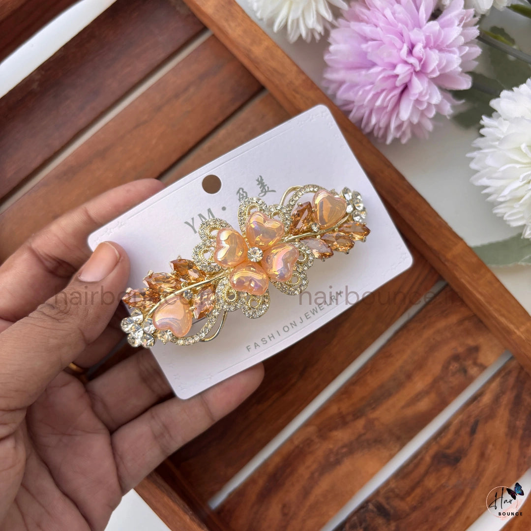 Floral Heart Crystal Hair Barrette