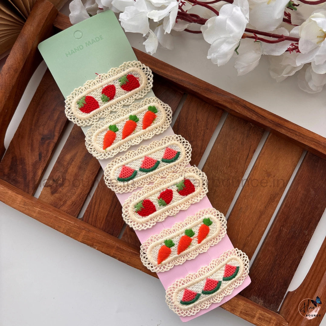 Fruity Lace Embroidered Tic Tac Hair Clips – Pack of 6