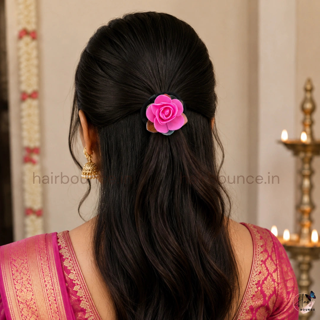 Pink Rose Floral Hair Rubber Band