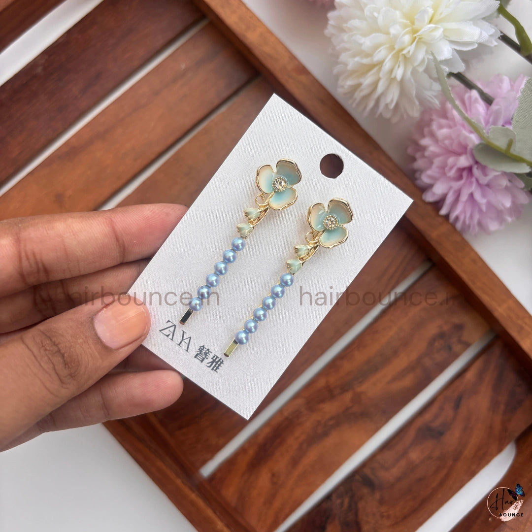 Floral Pearl Drop Hair Pins Set
