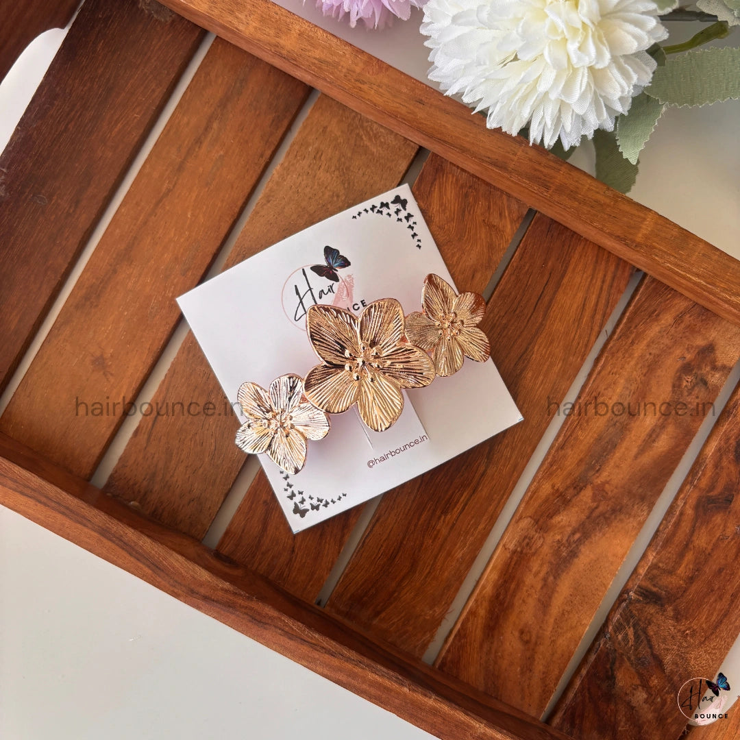 Luxe Bloom Metal Flower Hair Clip – Premium Finish