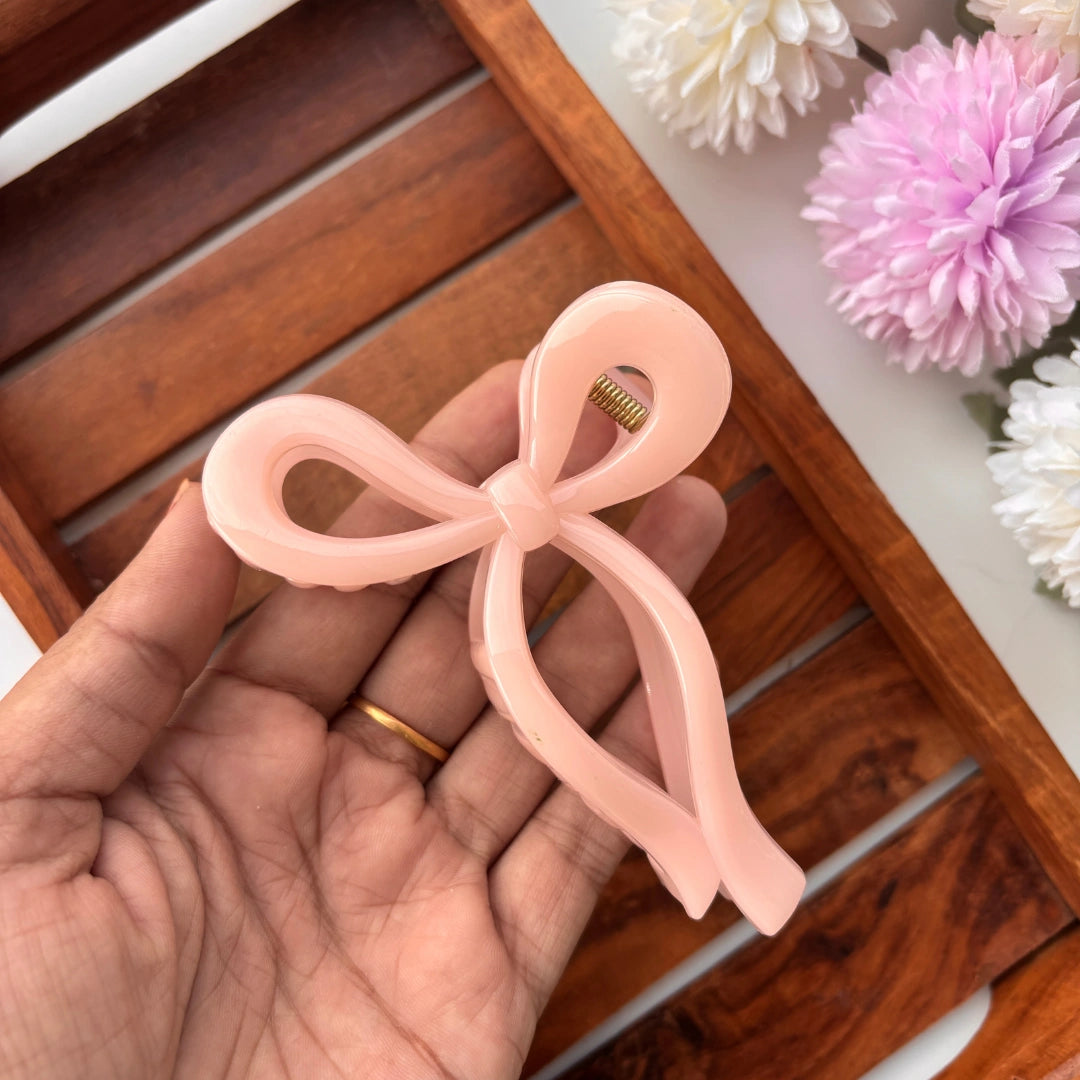 Pastel Elegance Bow Hair Claw - Premium Acrylic Large