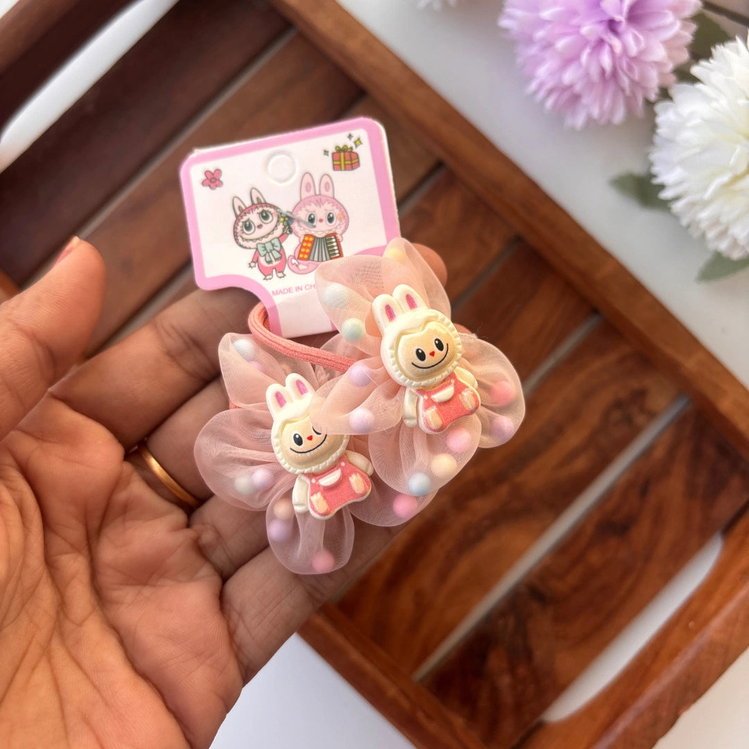 Cute Bunny Pom-Pom Organza Hair Rubber Bands