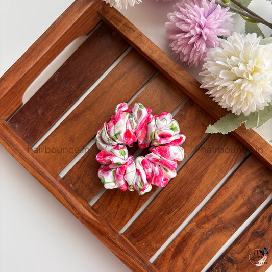Rose Garden Floral Satin Scrunchie – Small