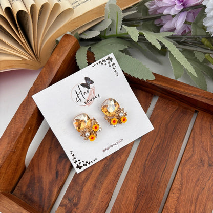 Amber Bloom Crystal Studs - Yellow