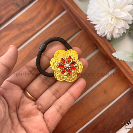 Traditional Red Stone Floral Hair Tie