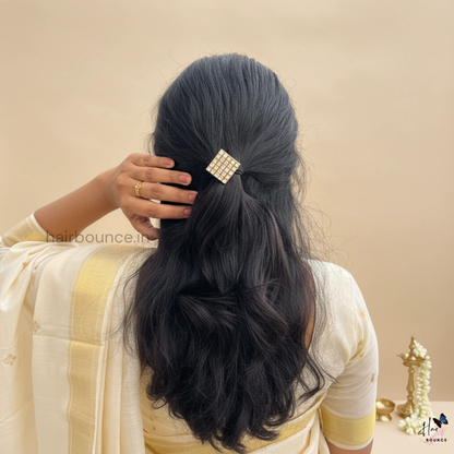 Square Kundan Hair Band (White)