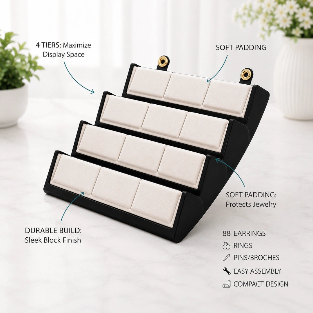 Black Foldable Multi-Slot Earring Box – 12 Slot Jewellery Organizer