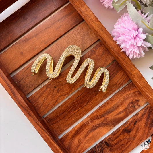 Crystal Wave Gold Hair Claw - Large