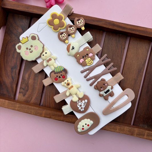 Brown Fantasy Hair Clips - Set of 14