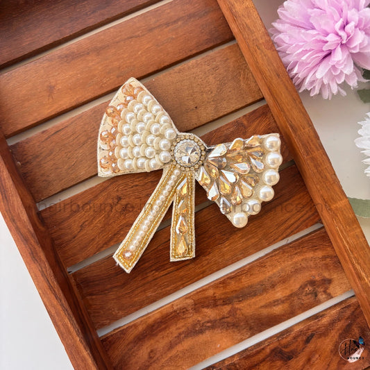 Royal Pearl & Crystal Bow Hair Clip