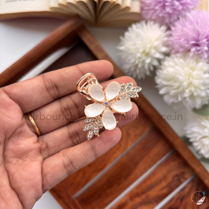 Rose Gold Premium Pearl Leaf Metal Hair Claw – Medium