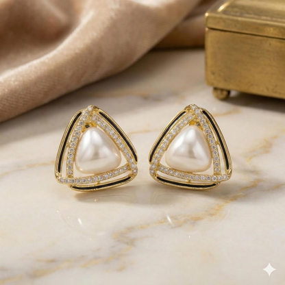 Luxury Triangle Pearl Stud Earrings