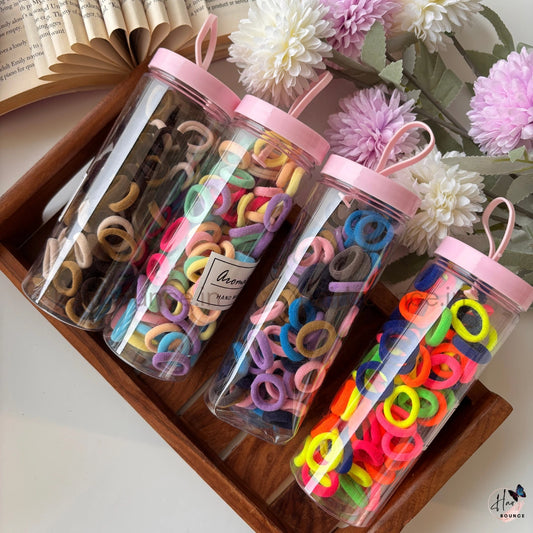 Hair Ties Jar – Soft No Damage Hair Bands for Women, Girls & Kids (Storage Bottle Pack)
