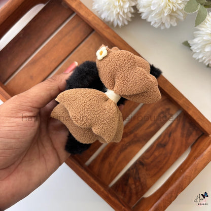 Fluffy Fur Loop Hair Claw with Bow - Large