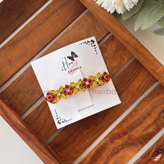Ruby & Yellow Floral Kundan Hair Clip