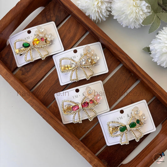 Crystal Bow Blossom Hair Clip
