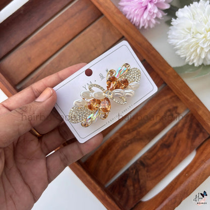 Pearl Bloom Crystal Hair Barrette – Floral Rhinestone