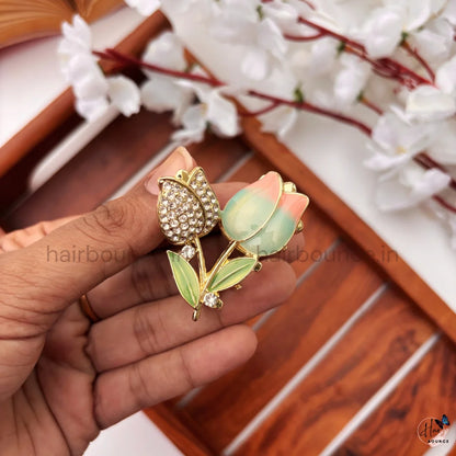 Premium Crystal Tulip Floral Hair Claw – Medium