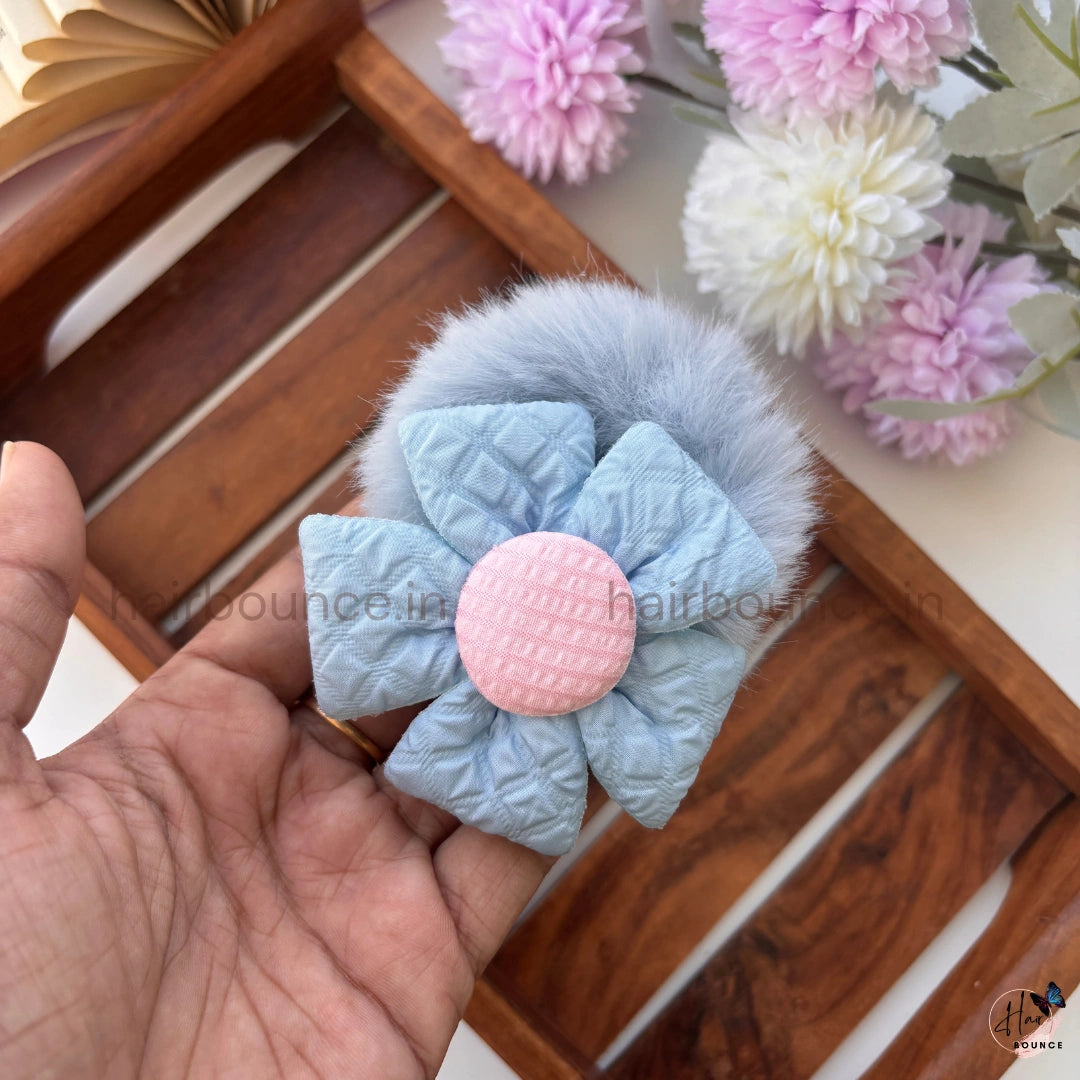 Petal Puff Fur Scrunchie | Soft Plush Floral Hair Scrunchie for Women & Girls