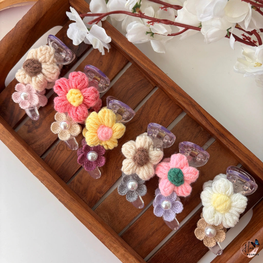 Handmade Crochet Daisy Flower Banana Clip – Medium
