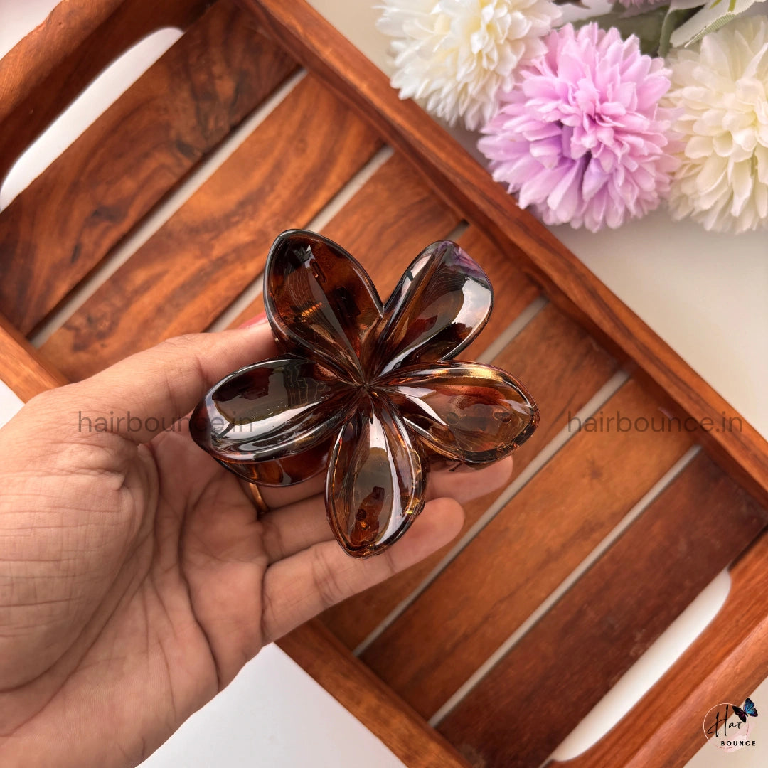 Dark Shade Glassy Flower Hair Claw - Large