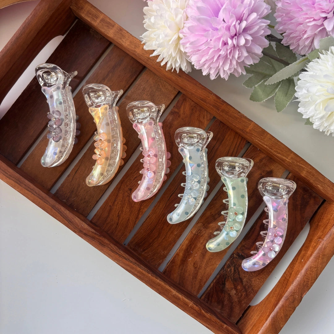 Bofeini Flower Dotted Banana Clip - Medium