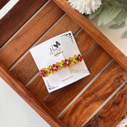 Ruby & Yellow Floral Kundan Hair Clip