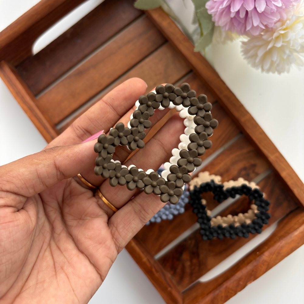Dual Colour Flower Heart Hair Claw - Medium