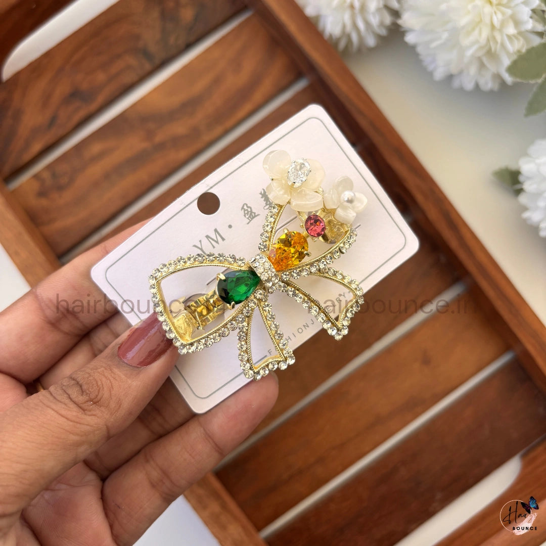 Crystal Bow Blossom Hair Clip