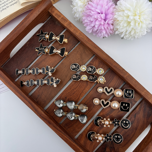 Chic Black & Gold Statement Alligator Clip Set