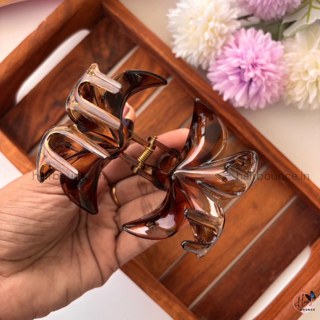 Dark Shade Glassy Flower Hair Claw - Large