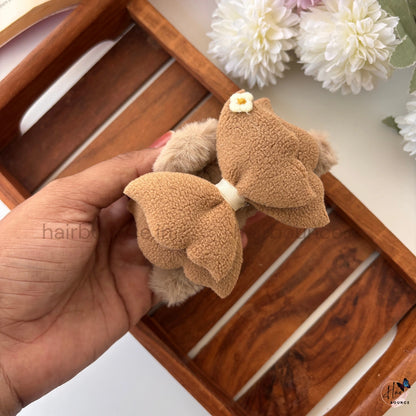 Fluffy Fur Loop Hair Claw with Bow - Large