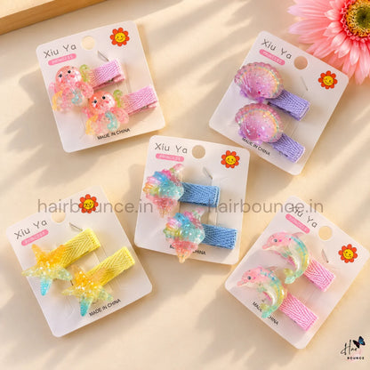 Ocean Wonders Glitter Alligator Hair Clips for Girls - Set of 5