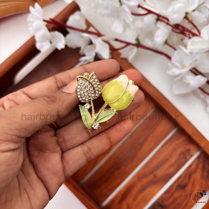 Premium Crystal Tulip Floral Hair Claw – Medium