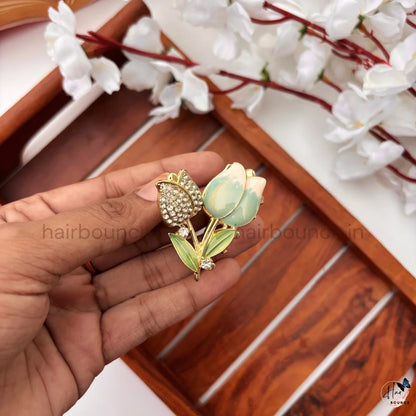 Premium Crystal Tulip Floral Hair Claw – Medium
