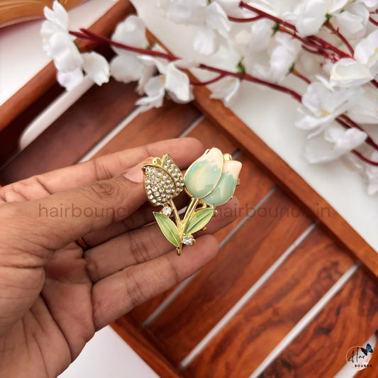 Premium Crystal Tulip Floral Hair Claw – Medium